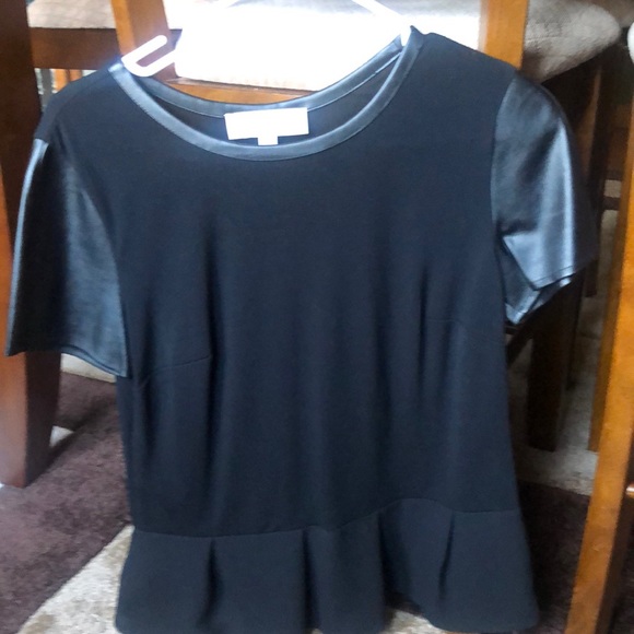 LOFT Tops - Leather trim blouse